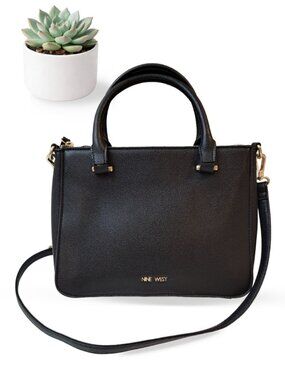 Nine West Lucianne Satchel Top Handle Crossbody with Shoulder Strap Black Gold